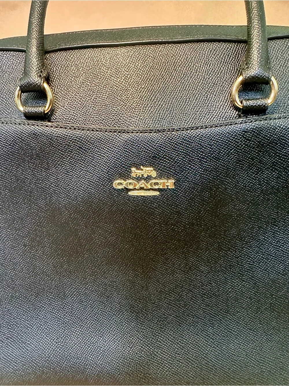 Coach F39022 Black Crossgrain Leather Briefcase Laptop Bag Crossbody Strap